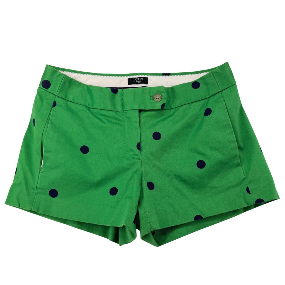 J.Crew Women 0 Green Polka Dot City Fit Stretch Chino Shorts Low Rise Preppy